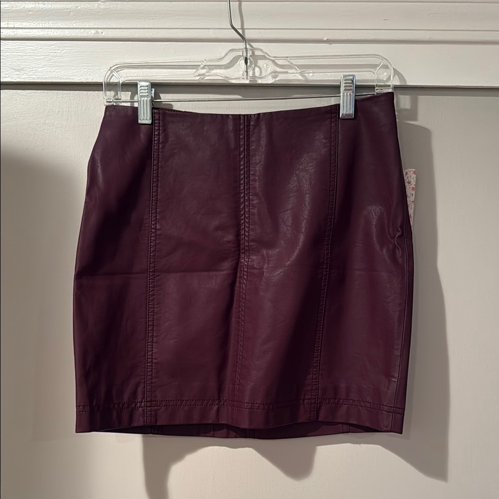 Free People Red Burgundy Mini Skirt Faux Leather - NWT